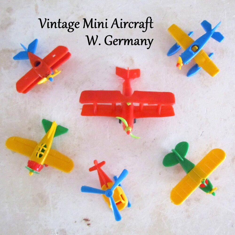 6 TOY AIRPLANES, HELICOPTER, W. GERMANY CURTIS PIPER ARADO FOKKER VINTAGE MINIS